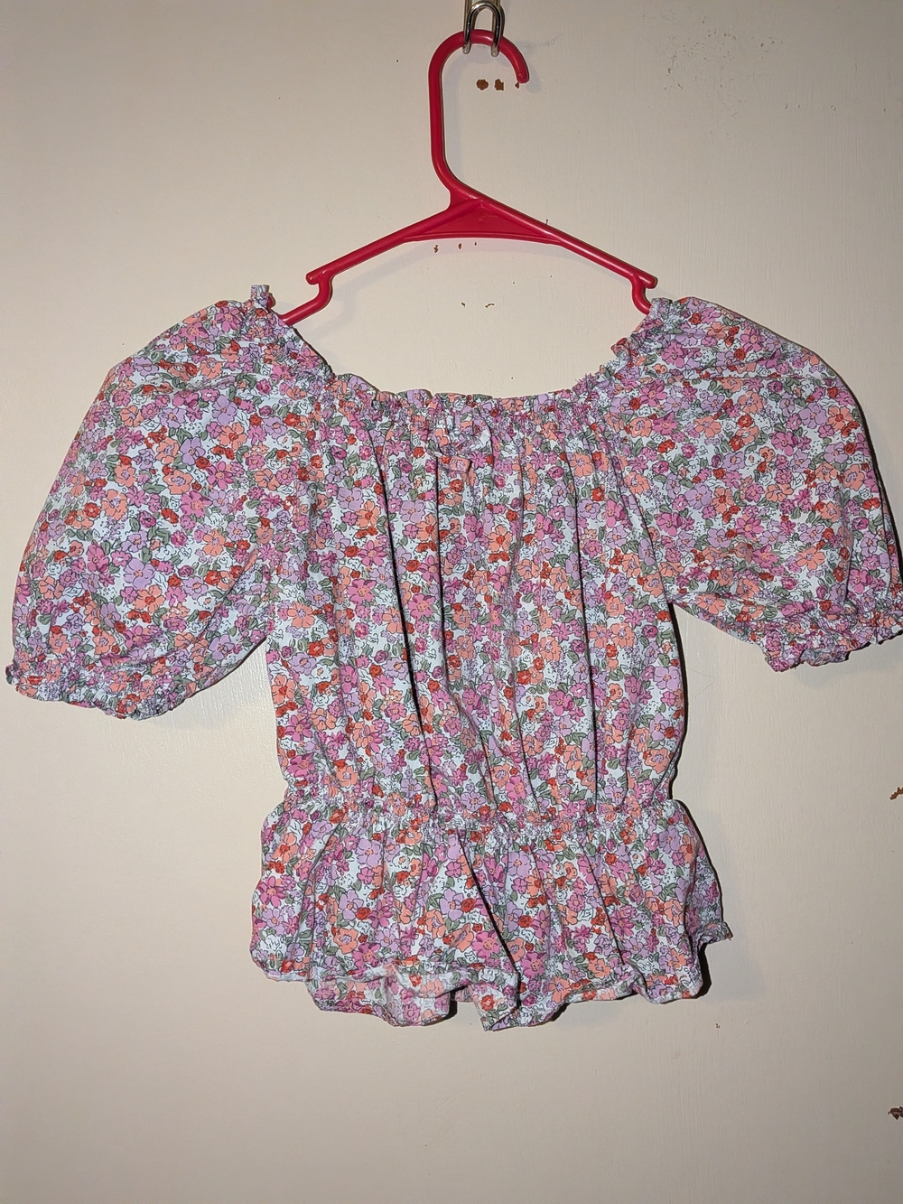 wonder nation Pink Floral Puff-Sleeve Peplum Top